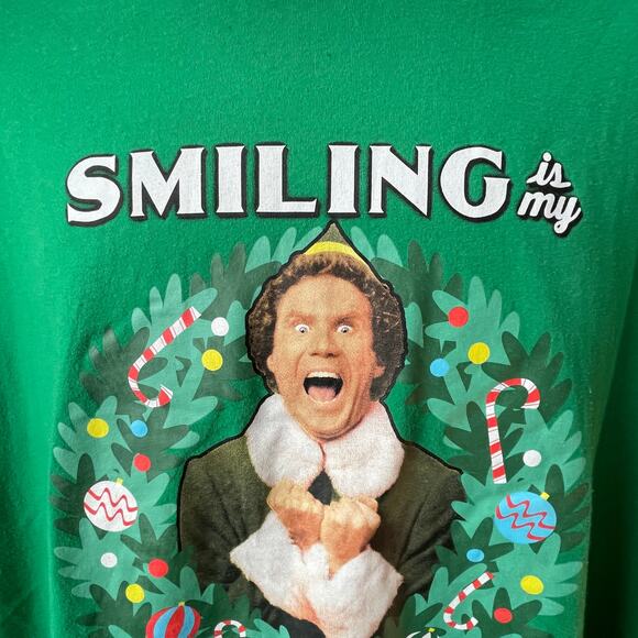 Elf the Movie Buddy SMILING IS MY FAVORITE Ugly Christmas Tee Shirt Size XL - Picture 2 of 4